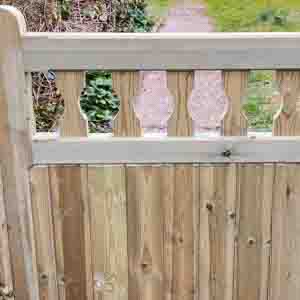 Traditional closeboard gate with capping rail and galvanised hinges.
