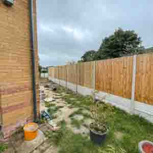 Closeboard fence with concrete posts and gravel boards set along a stepped garden line.