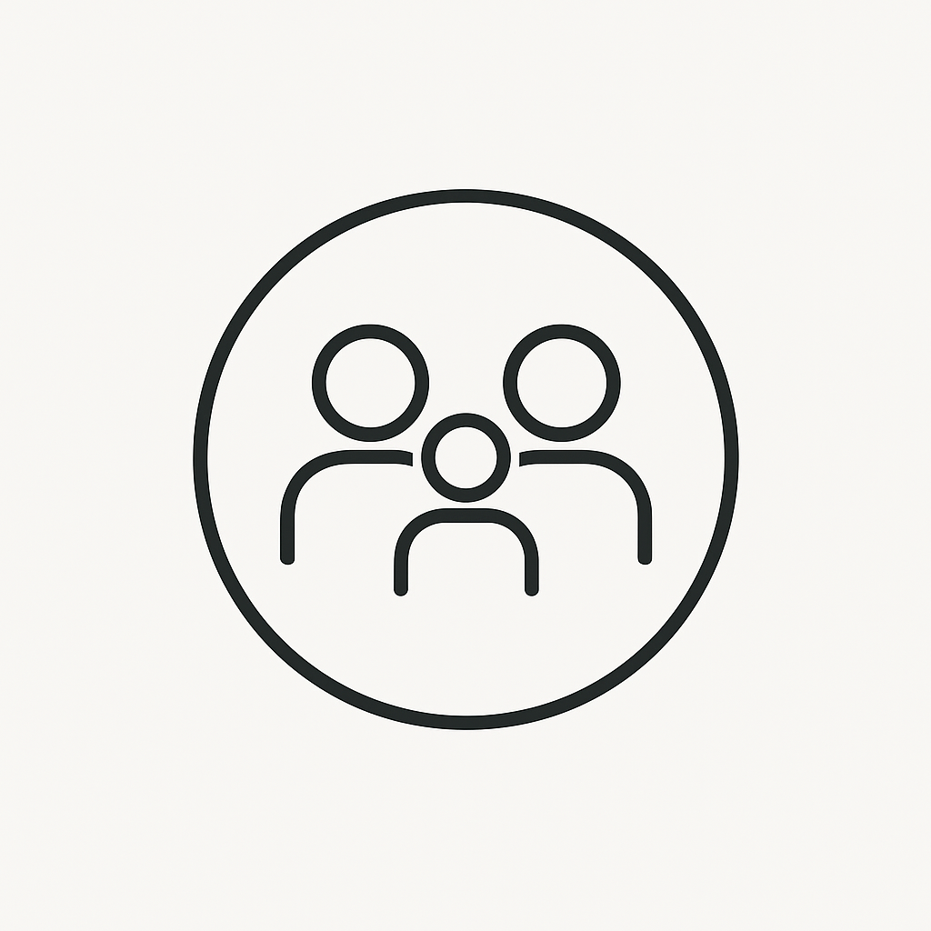 Icon of three people inside a circle representing a group or community.