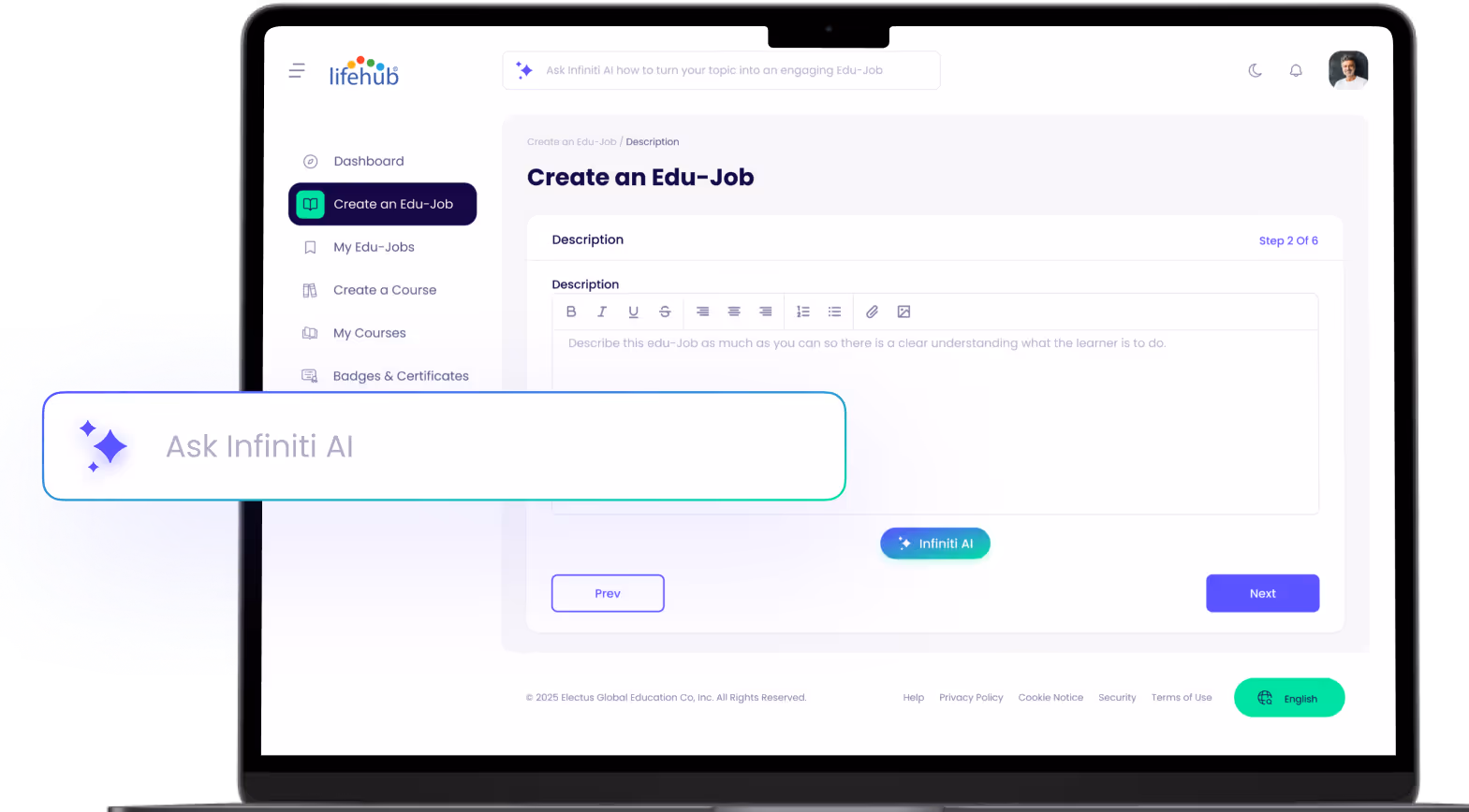 AI-powered Edu-Job creation with Infiniti AI assistant.