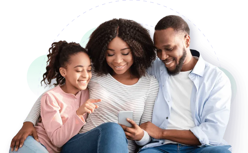 Family using learn-to-earn app for kids together.
