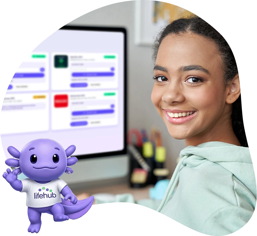 Fini AI Learning Coach header banner on Life Hub platform (mobile)