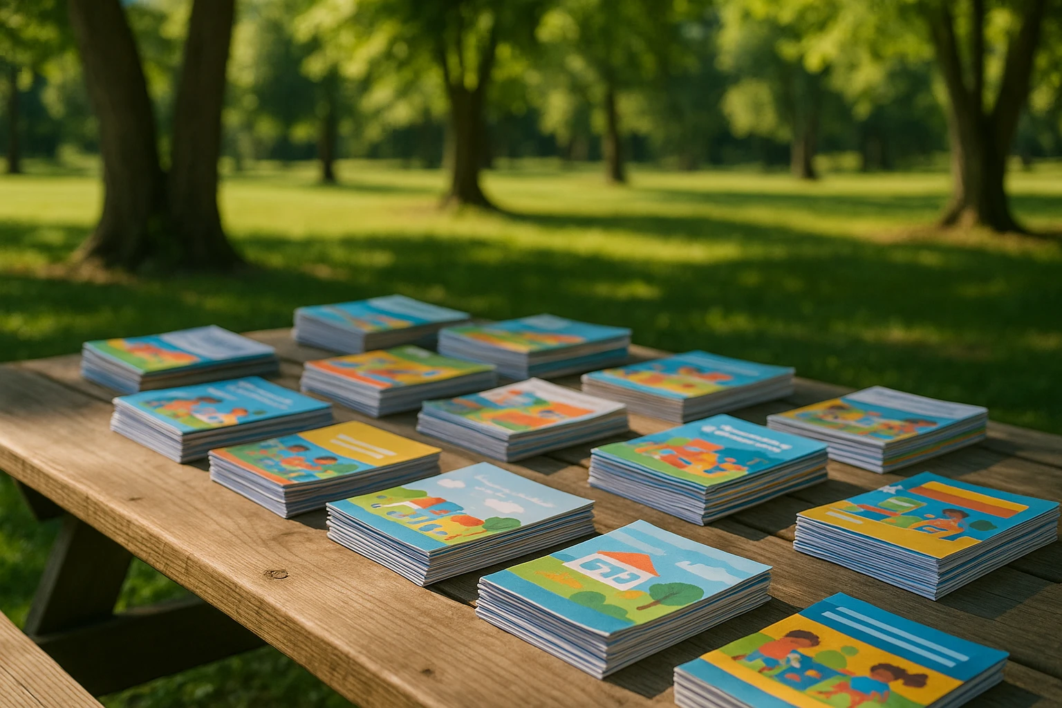 Educational resources showcased in a vibrant outdoor setting.