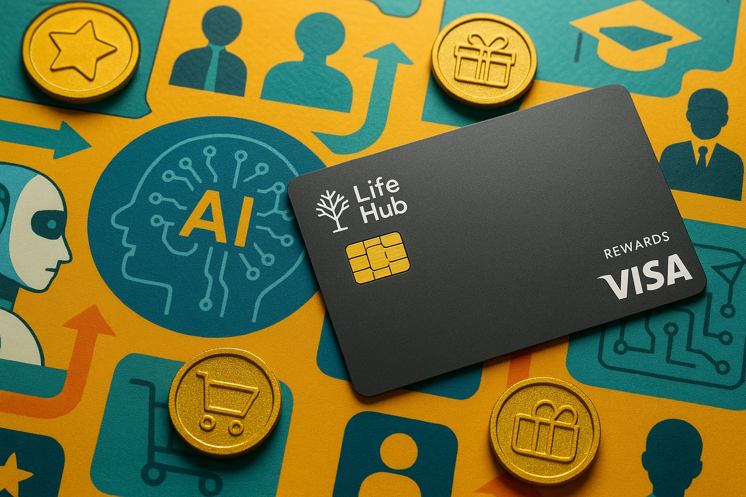 Life Hub® Visa® Rewards Card amid career and AI learning pathways.