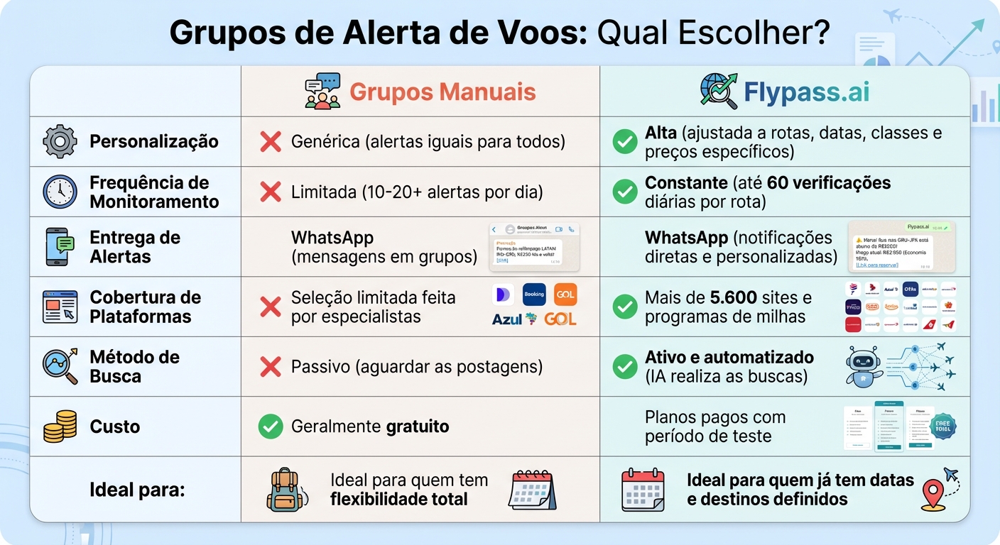 Comparação entre Grupos Manuais de Alerta de Voos e Flypass.ai