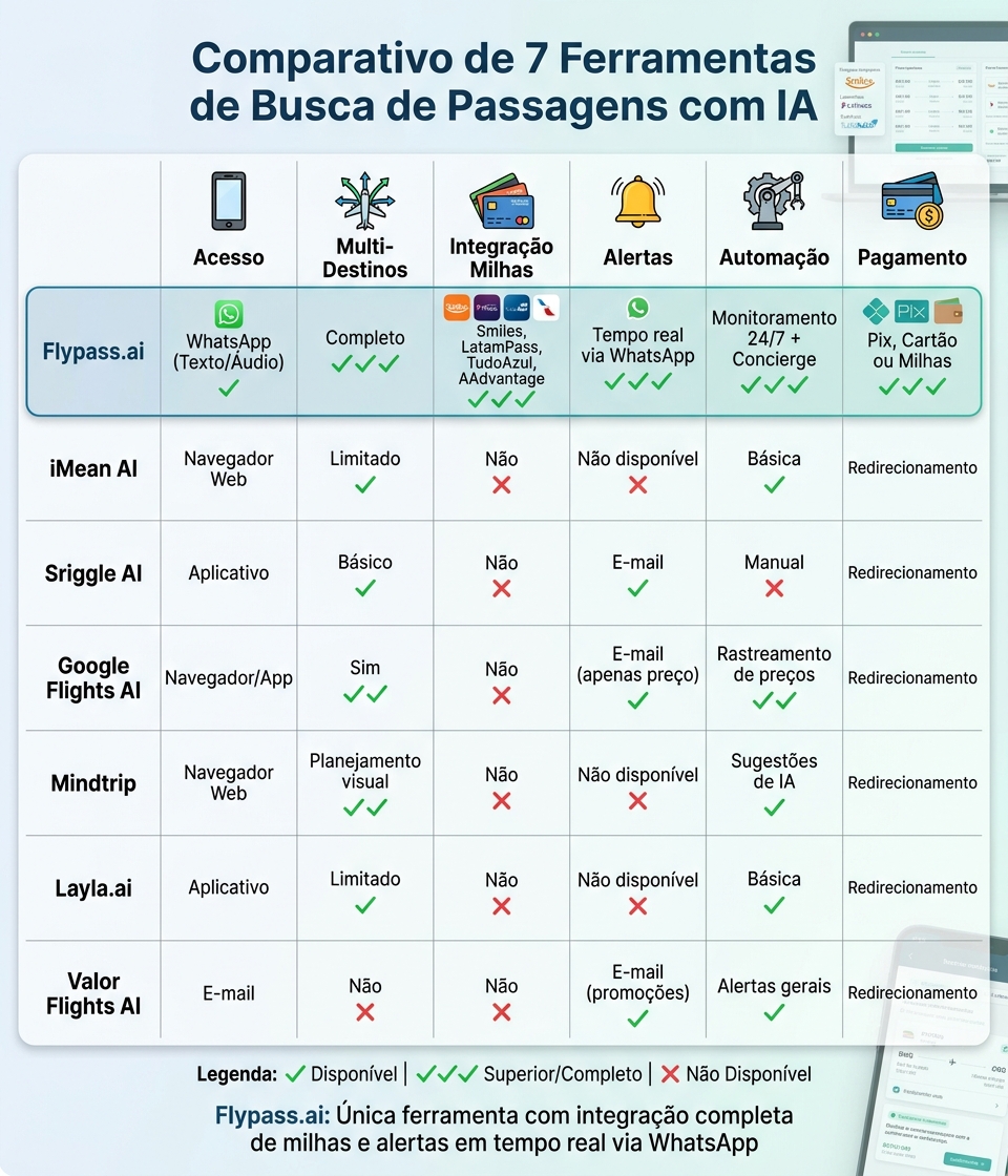 Comparação de 7 Ferramentas de IA para Buscar Voos Multi-Destinos