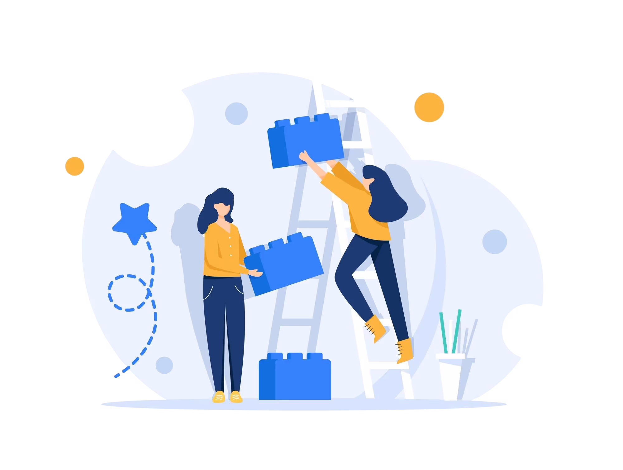 Illustration von zwei Frauen die gemeinsam im Team arbeiten