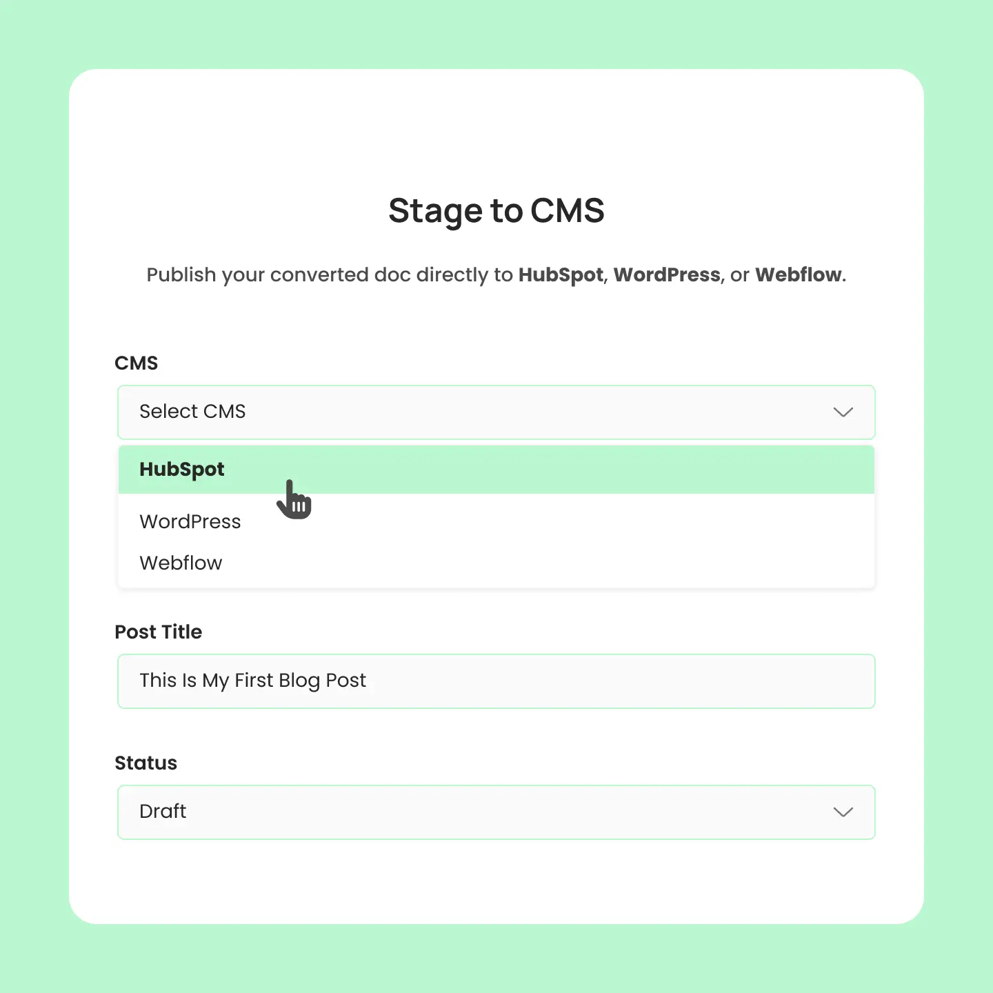 Stage docs to your cms