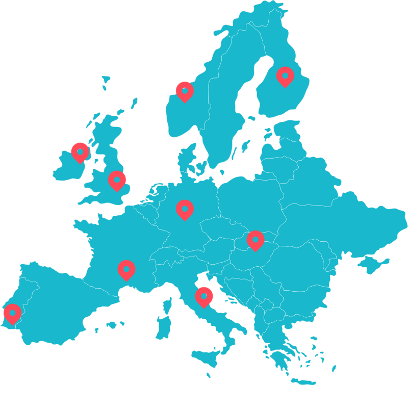 Map of Europe with pins showing potential European Headquarters.