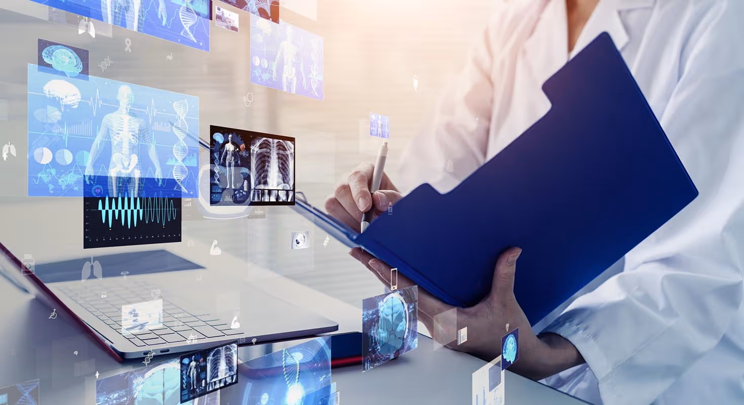 Electronic medical data displayed around a provider reflecting Jopari’s automated solution for fast, accurate clinical document exchange