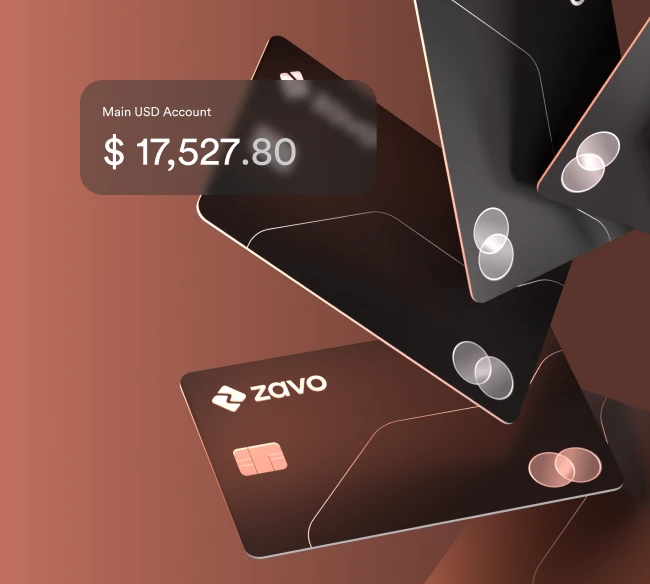 3D visualization of Zavo's banking cards.