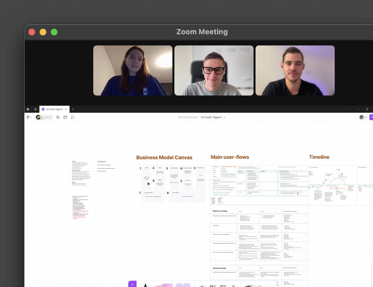 Screenshot from MacBook shows presentation process with 3 peoples