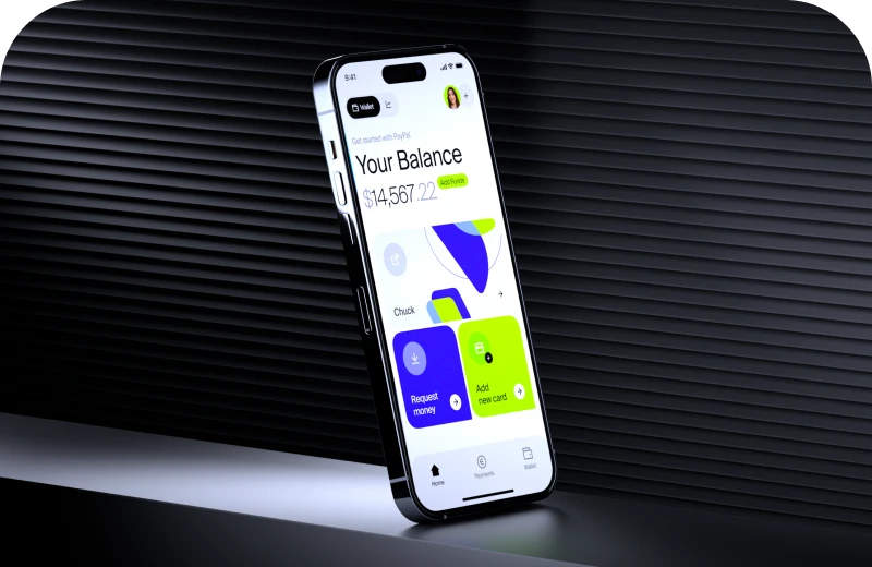 Mobile screen with a fintech product design concept example