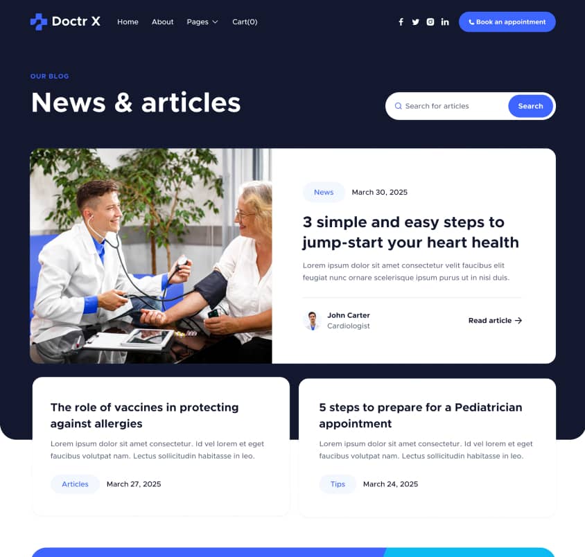 Doctr X - Blog V1 Page - Healthcare Webflow Template