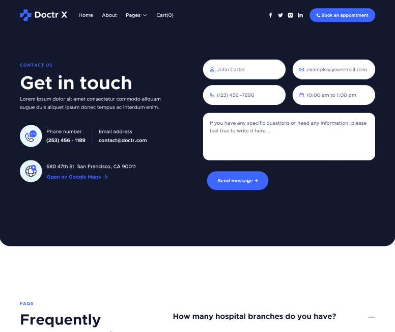 Doctr X - Contact V1 Main Page - Healthcare Webflow Template