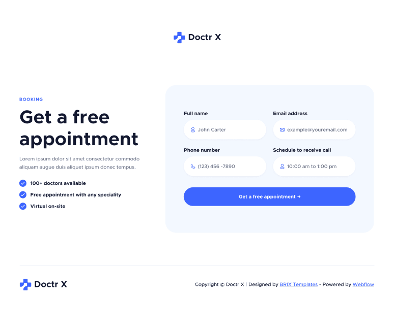 Doctr X - Booking Main Page - Healthcare Webflow Template