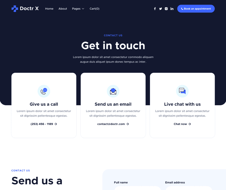 Doctr X - Contact V2 Main Page - Healthcare Webflow Template