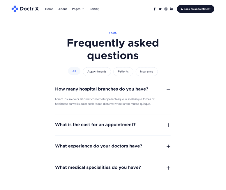 Doctr X - Faqs Main Page - Healthcare Webflow Template