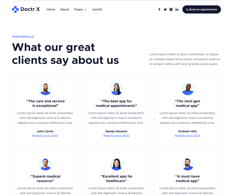 Doctr X - Testimonials Main Page - Healthcare Webflow Template