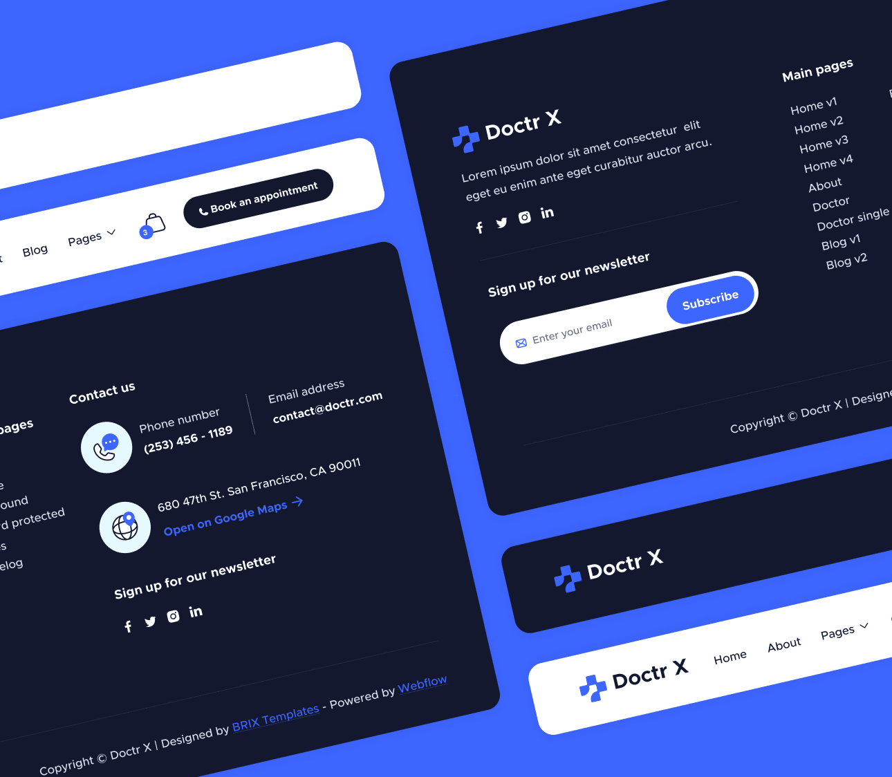 Doctr X - 3 Headers And Footers - Healthcare Webflow Template