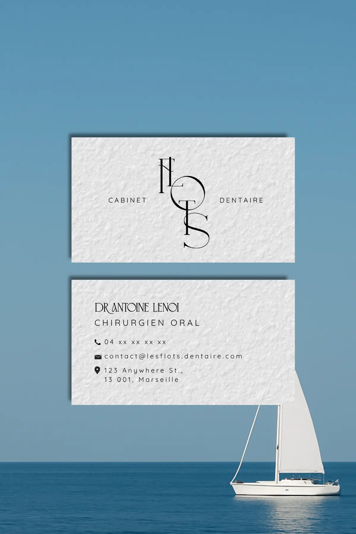 Carte de visite réalisée pour le Cabinet Les Flots, par Metara.
(service: identité visuelle)