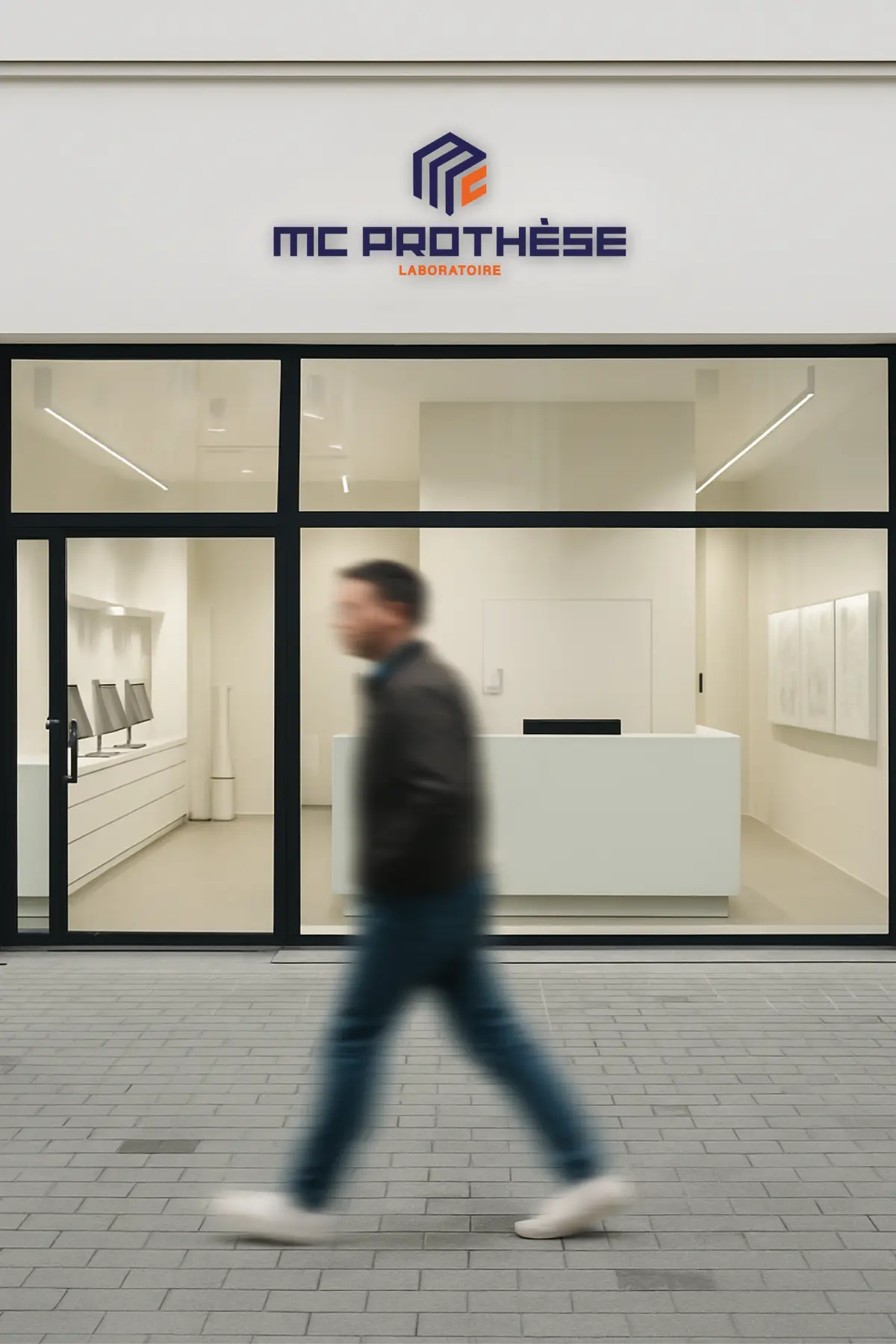 Mood-board d'inspiration généré à l'IA pour laboratoire MC PROTHÈSE, par Metara. 
(service: identité visuelle)