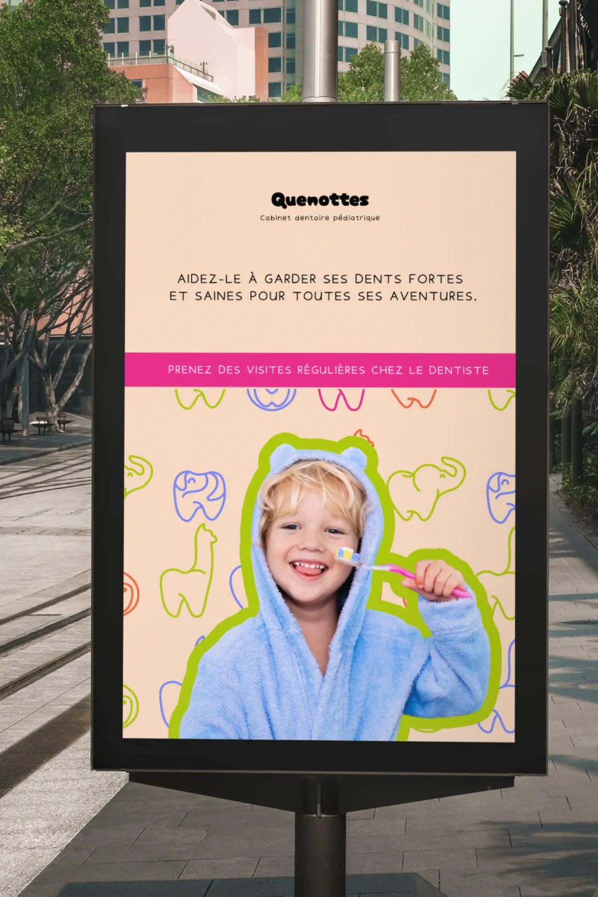 Mock-up d'inspiration réalisé pour le Cabinet Quenottes, par Metara. 
(service: identité visuelle)