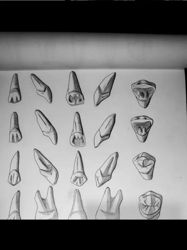 Ébauches de dessins anatomiques dentaires.