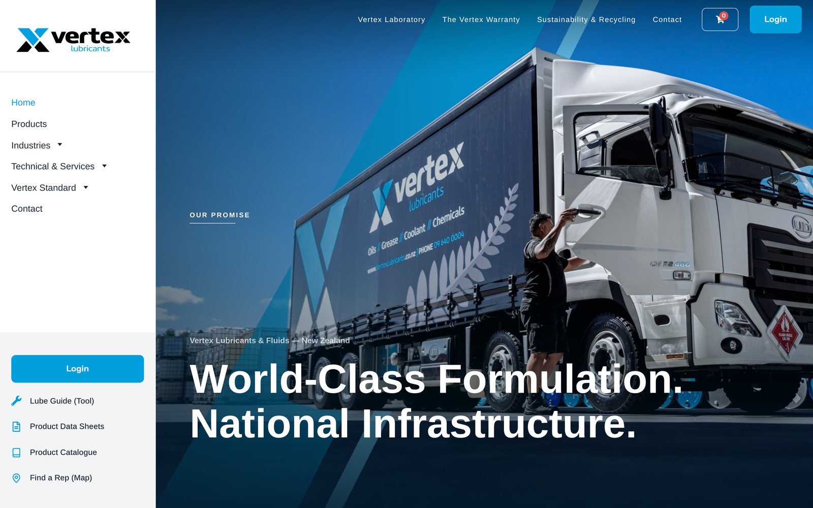 Vertex Lubricants website designed by Refined, desktop view