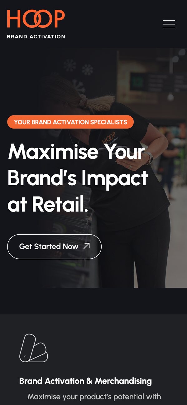 HOOP website designed by Refined, mobile view