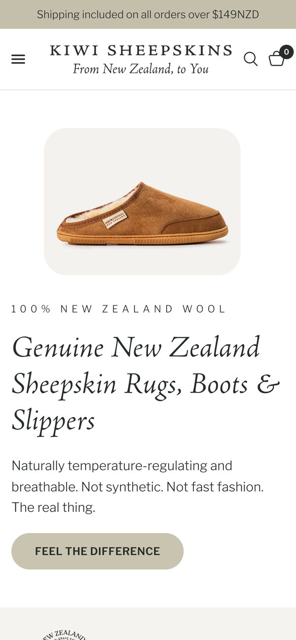 Kiwi Sheepskins website designed by Refined, mobile view