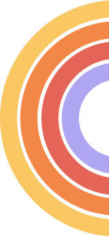 Concentric semicircles in yellow, orange, red, and purple on a black background.