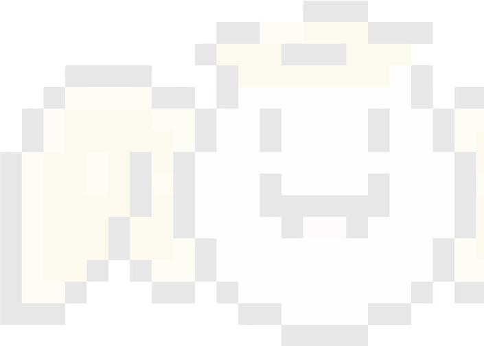 Pixel art style smiling angel face with a golden halo and wings.