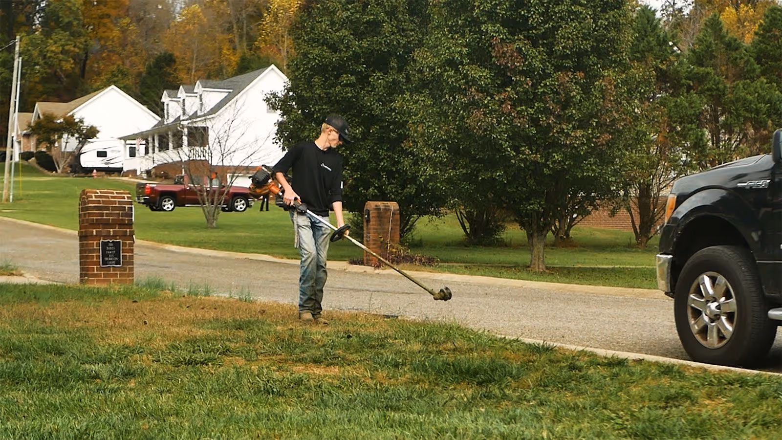 Professional lawn care equipment used for precise mowing and trimming