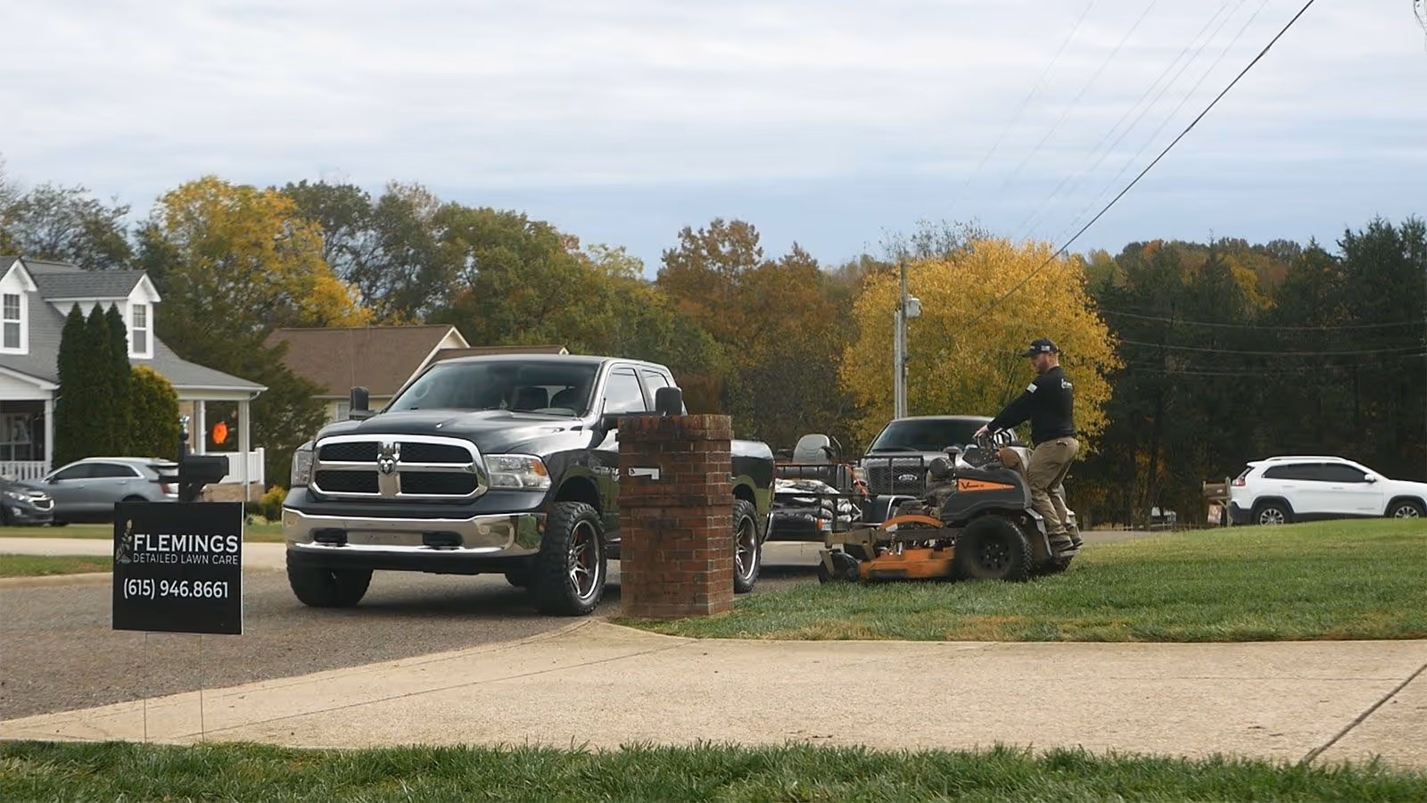 Flemings Detailed Lawn Care truck parked at customer property in Dickson County TN