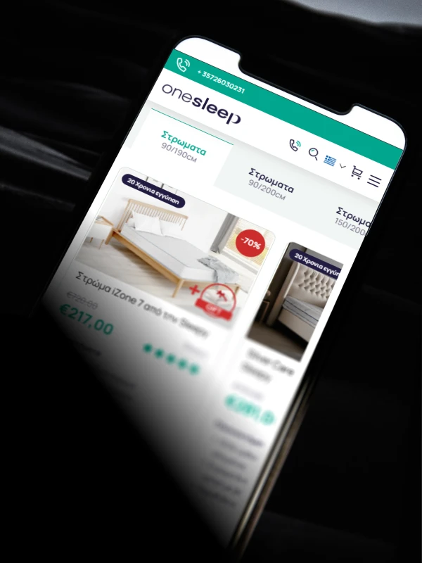A close-up of onesleep.com e-commerce website open