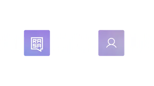 White audio waveform with two purple squares in the center, one featuring the text 'RASA' and the other a user icon.