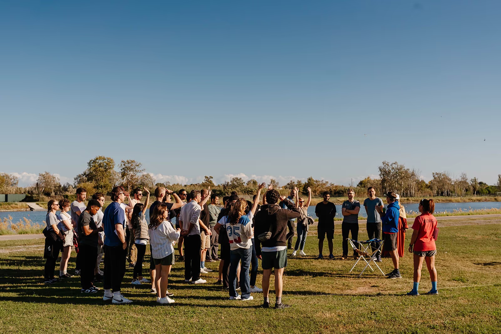 The Rasa team gathered outdoors at a company offsite