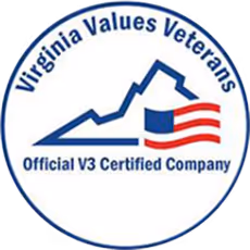 Virginia Values Veterans official V3 Certified Company logo with mountain outline and American flag graphic.