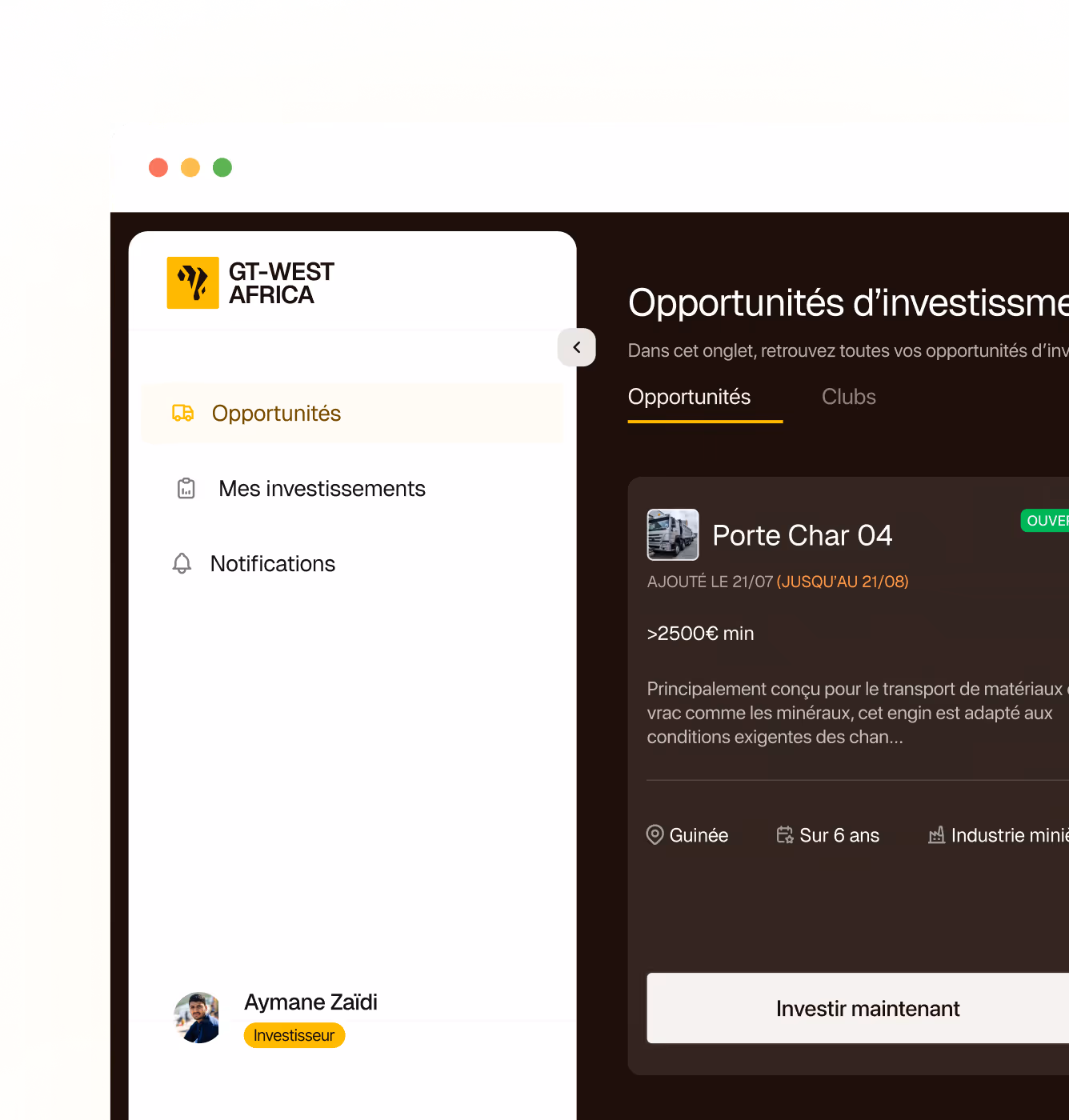 Pilotez vos investissements depuis votre espace