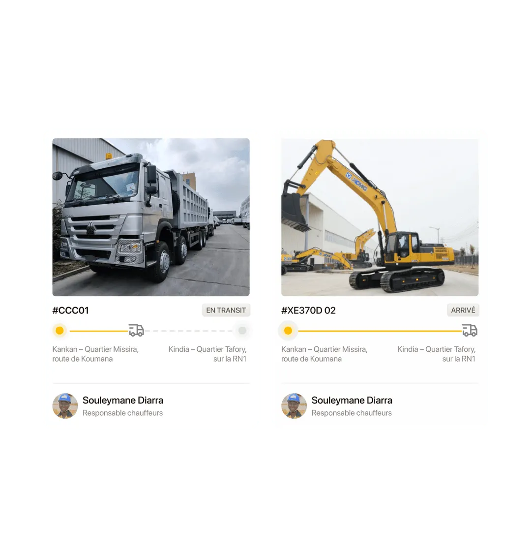 Suivez la livraison de vos engins vers leur destination