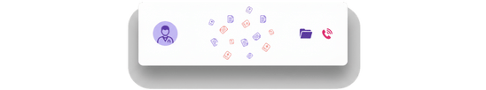 User interface illustration with icons for profile, documents, folder, and phone.