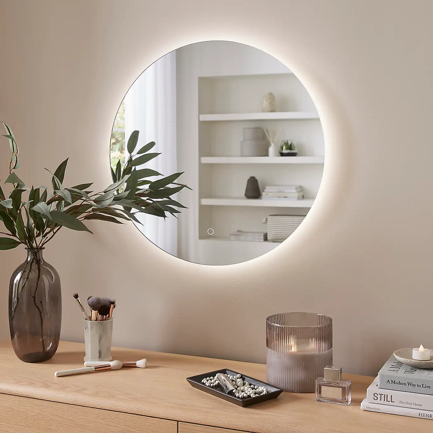 Plug In Round Light Up Wall Mirror