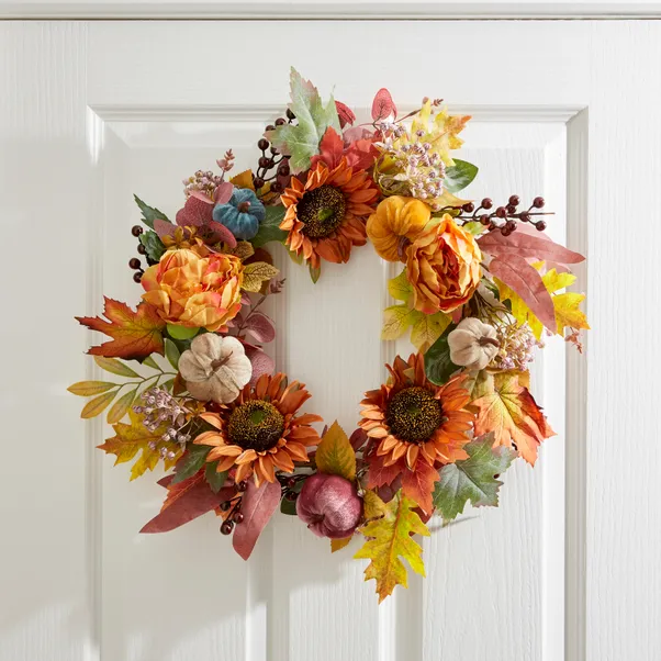 Artificial Pumpkin Sunflower Wreath