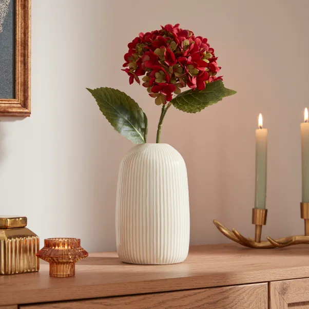 Artificial Red & Green Two Tone Hydrangea Stem