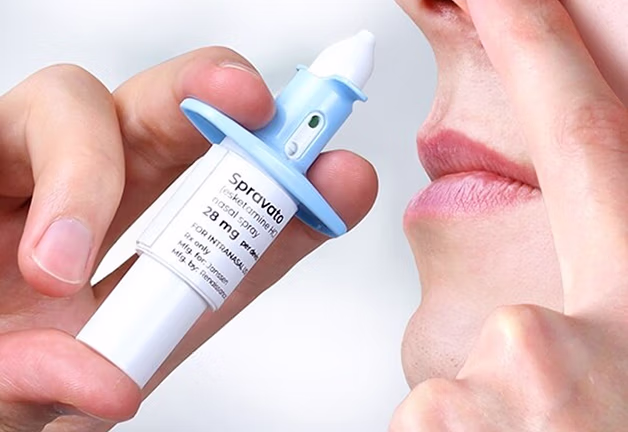 Person using Spravato spray, illustrating treatment for depression-resistant patients in San Jose, CA.