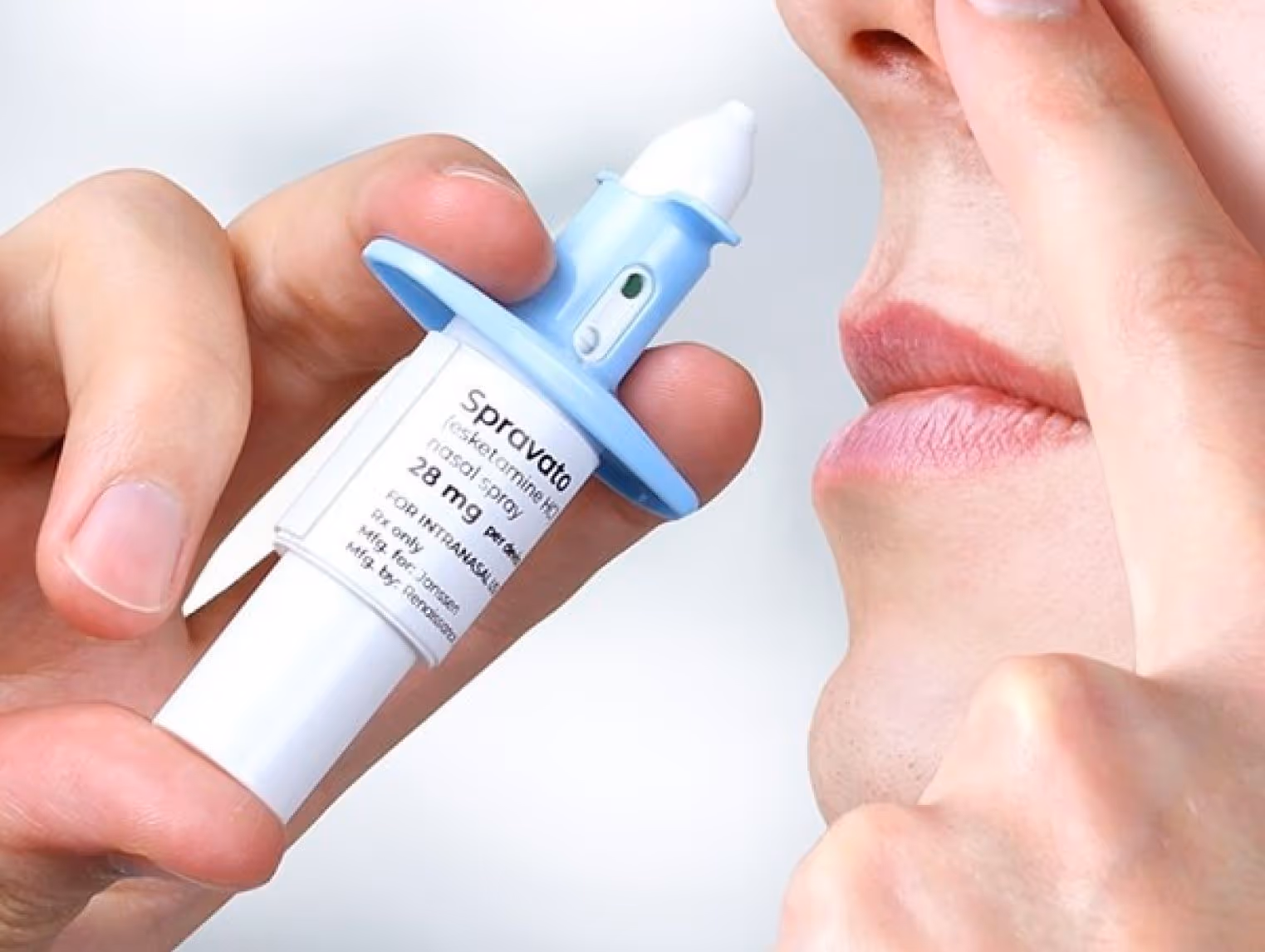 Person using Spravato spray, illustrating treatment for depression-resistant patients in San Jose, CA.