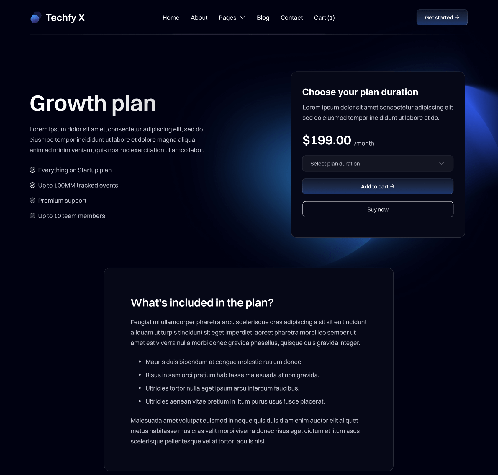 Techfy X - Pricing Single Top Page - Dark Mode Startup Webflow Template