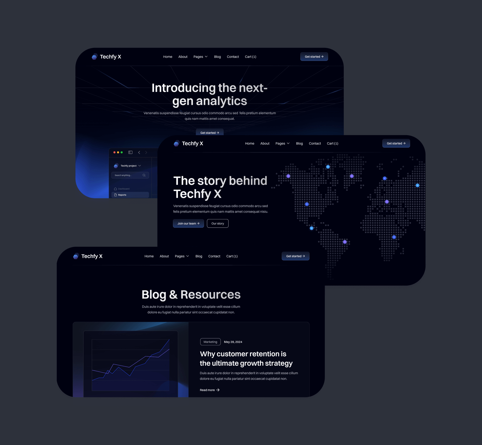 Techfy X - More Than 45 Sections - Dark Mode Startup Webflow Template