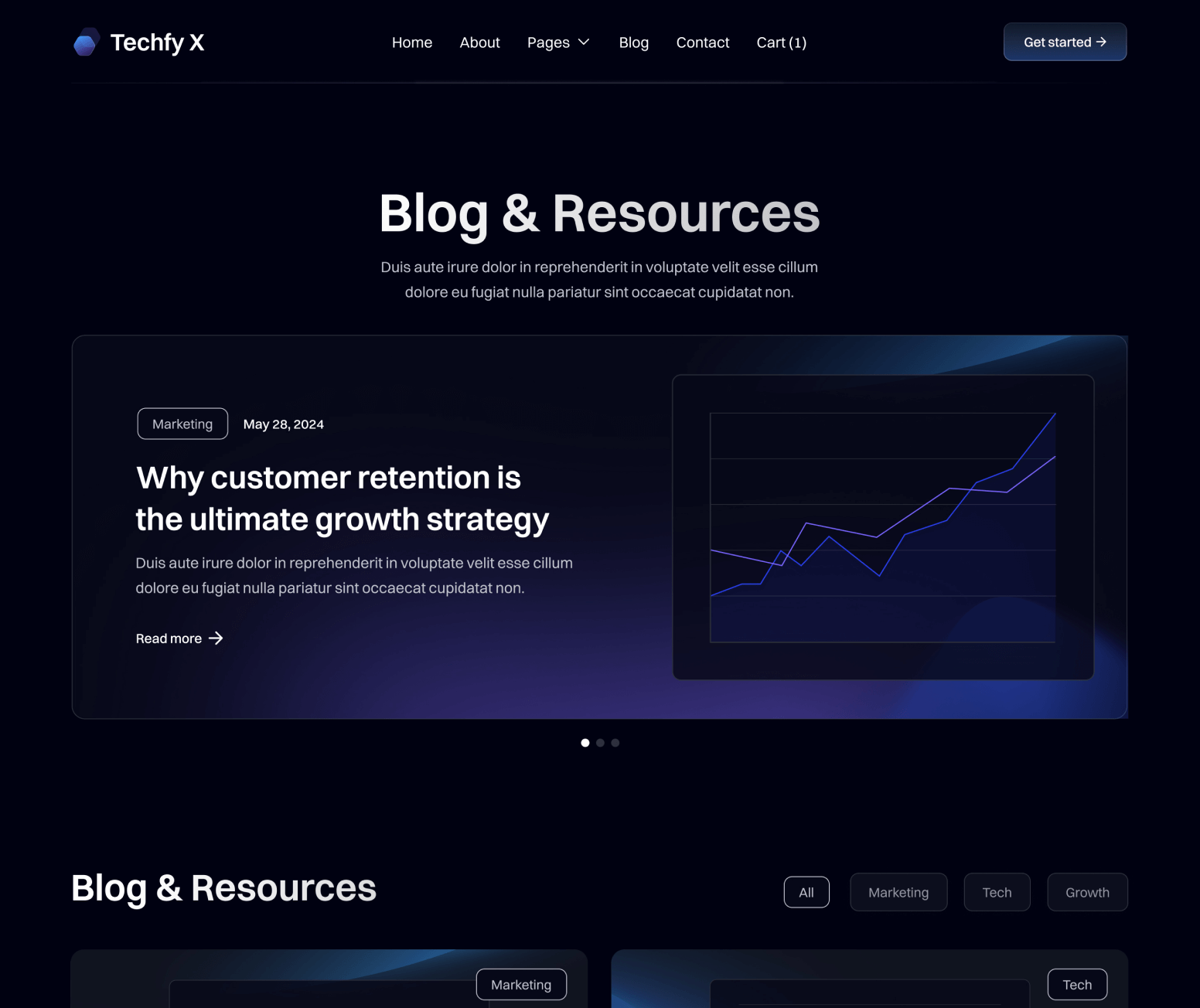 Techfy X - Blog V3 Main Page - Dark Mode Startup Webflow Template
